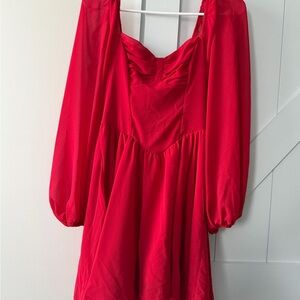 NWT SHEIN Vibrant Red Dress w/ Sheer Sleeves